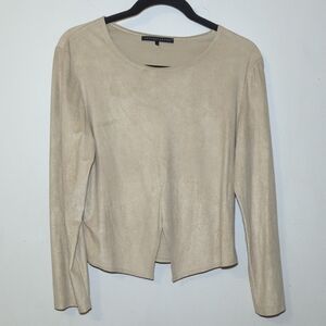 Vintage Jeffery Halper Chic Beige Long Sleeve Blouse Sueded Women's Size L